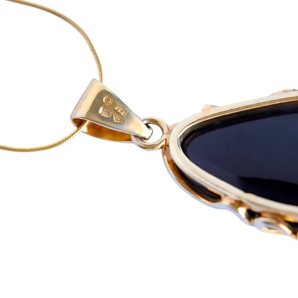 Baltic Black Amber Pendant Necklace in 14k Gold Plated s925 - Picture 5 of 7